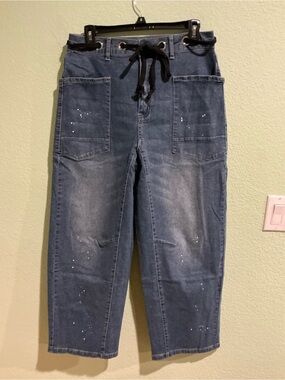 Men's Blue Washed Denim Jeans with Drawstring Waist